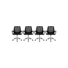 Kit 4 Cadeira Para Escritório Ergonômica Encosto Tela Mesh Giratória Cor Preta
