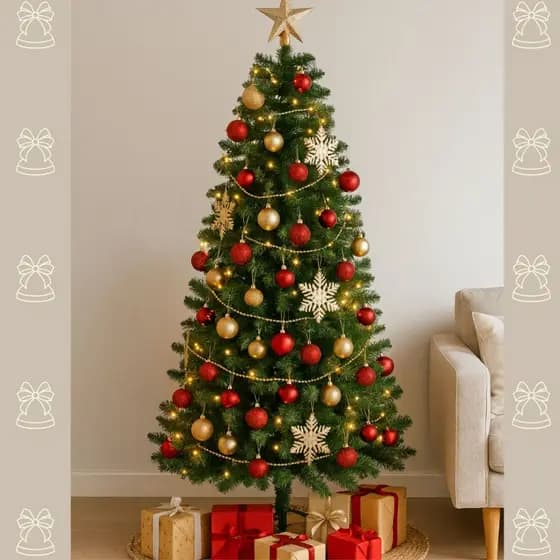 Árvore de Natal Verde Tradicional Pinheiro 1,80m | 1,50m Galho Cheio Artificial Flexível Natalino Base Metálica