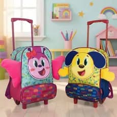 Mochila Infantil com Rodinhas Escolar Personagem Animado Carrinho Alça Costas Menino Menina Volta às Aulas