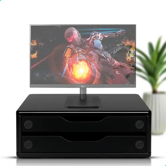 Suporte de Monitor de Madeira com 2 Gavetas Preto