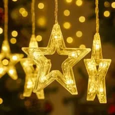 Cascata de Estrelas Natal Led Bivolt  8 Funções, Branco Quente e Pisca-Pisca
