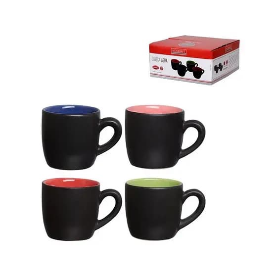 Jogo 4 Canecas Cerâmica 150ml - Cores Verde, Vermelho, Azul e Rosa Hauskraft
