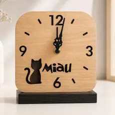 Relógio de Mesa Gato MDF Decorativo 18cm Quarto Sala Presente Criativo