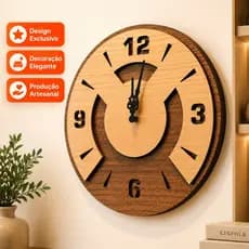 Relógio de Parede Luxo MDF 6mm Decorativo 27cm Madeira Laminada Corte a Laser Design Moderno Sala Cozinha