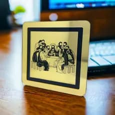 Quadro decorativo Santa Ceia Espelhado Dourado