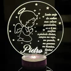 Luminária Personalizada 3D Abajur a Bateria ou USB Oração Santo Anjo Menino