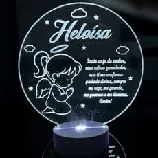 Luminária Personalizada 3D Abajur a Bateria ou USB Santo Anjo Menina
