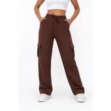 Calça Moletom Cargo Pantalona Cintura Alta Flanelada Feminina Tendência Inverno