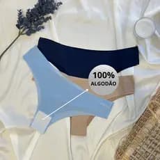 Kit 3 Calcinhas Sem Costura Feminina Tanga Laser Conforto Não Marca Algodão