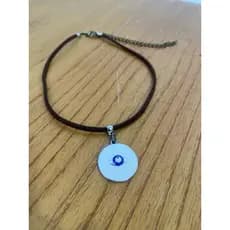 Colar Choker em couro e pingente Olho Grego