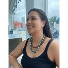 Colar Boho Chic , Rústico em Corrente, Couro, Contas e Pedras vulcânicas
