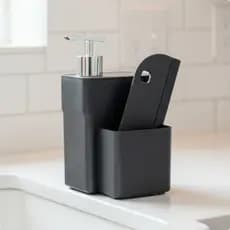 Dispenser Detergente Sabão Para Cozinha Pia Porta Detergente E Esponja Com Rodo Suporte Para Detergente E Bucha Luxo
