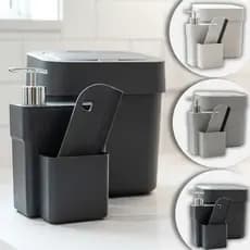 Kit Lixeira Pia De Cozinha 4 Litros E Dispenser Porta Deterente Sabão Bucha Luxo Pequena Kit Organizador Pia Lixeirinha