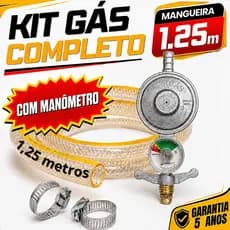 Registro Regulador De Gás Manômetro De Cozinha Para Botijão Bujão Butijão P13 Com Mangueira 2 Abraçadeiras Kit Completo