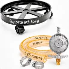 Kit Registro Regulador De Gás De Cozinha Para Botijão Bujão Butijão P13 + Suporte Para Botijão Com Rodinha Resistente