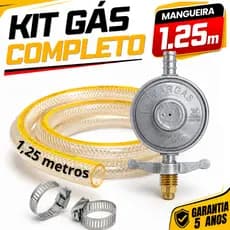 Registro Regulador De Gás De Cozinha Para Botijão Bujão Butijão P13 Com Mangueira 1,25m E 2 Abraçadeiras Kit Completo