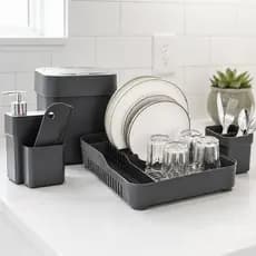 Kit Pia De Cozinha Completo Lixeira Escorredor Dispenser Porta Deterente Rodinho Escorredor De Talher Louça Resistente