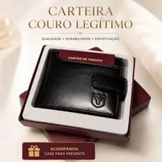 Carteira Masculina Couro 100% Legítimo com Fecho - Presente