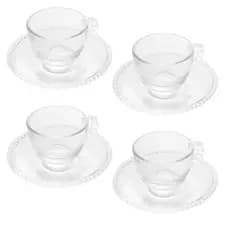 Conj 4 Xicaras de café Cristal com pires Pearl 80 ml