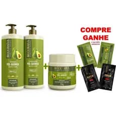 KIT PÓS QUÍMICA BIO EXTRATUS: 1 SH 1L + 1 CONDIC 1L + 1 BANHO 250G +🎁BRINDE 4 SACHES VARIADOS🎁
