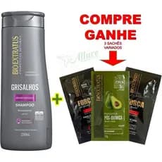 SHAMPOO CINZA GRISALHOS DESAMARELADOR 250ML BIO EXTRATUS+🎁BRINDE 3 SACHÊS VARIADOS🎁