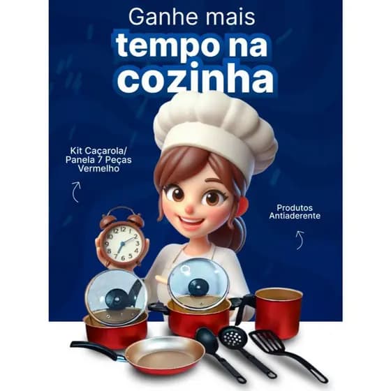 Kit Panela Caçarola Panela 7 Peças Antiaderente Teflon Cereja com Creme