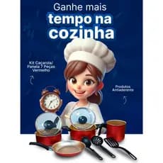 Kit Panela Caçarola Panela 7 Peças Antiaderente Teflon Cereja com Creme