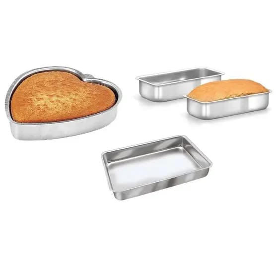 Kit 3 Formas de Alumínio para Bolo e Torta Retangular Coração e Pão Assadeiras Resistentes Alta Qualidade