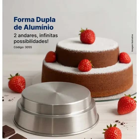 Forma de Bolo Redonda Dupla Alumínio 2 Andares Alta Profissional Fundo Fixo Para Bolos Altos Confeitaria