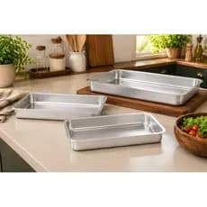 Kit Assadeiras de Alumínio 3 Peças para Bolo, Lasanha, Carnes e Tortas