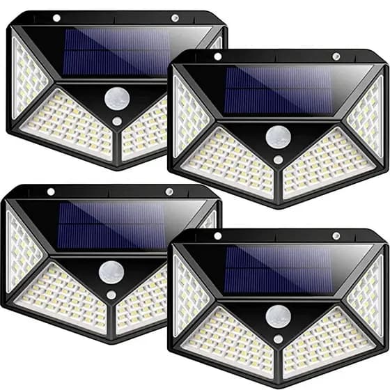 Arandela Luminária Solar 100 LED 3 Modos Refletor Sensor Presença Movimento Resistente a Água