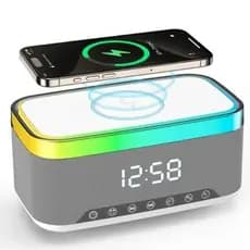 Caixinha De Som RGB Carregador Indução Relógio Multifunção Altofalante Bluetooth