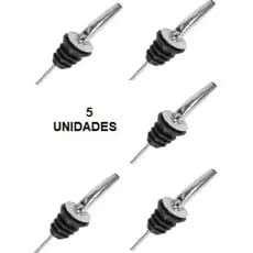 KIT 5 Bico Dosador Inox Biqueira Licor Azeite Xarope Óleo Vinagre Líquidos Bica Tampa Garrafa Borracha.