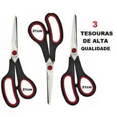 Kit 3 Tesouras Em Aço Inox Cozinha, Papelaria, Escola, Escritório, Criança, Com ponta, Sem ponta, costura, mundial, refo
