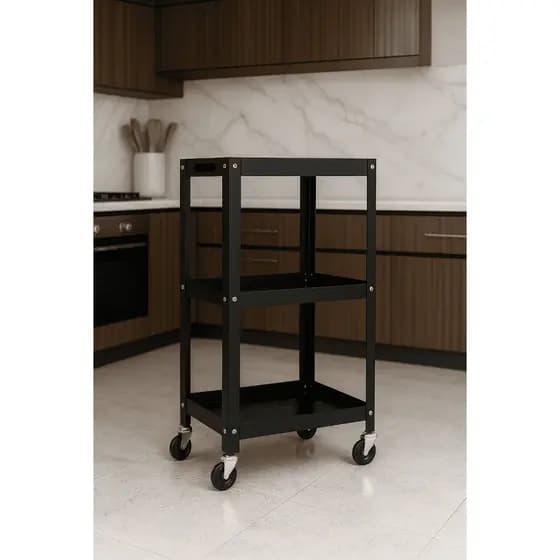 Carrinho Auxiliar Multiuso Aço Inox Escovado/Inox Preto Para Cozinha E Refeitórios