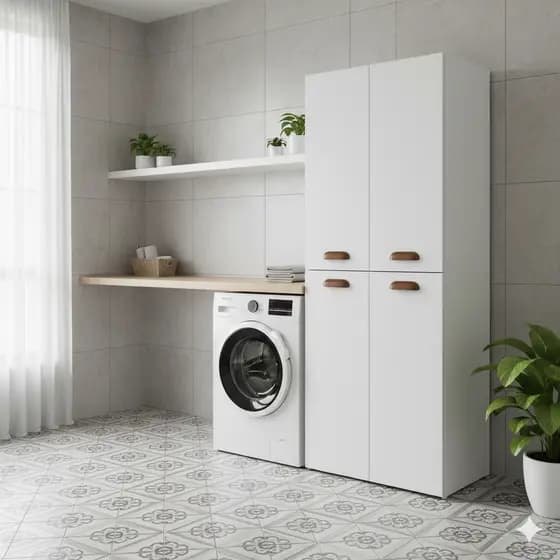 Armário MDP 4 Portas Multiuso para Cozinha e Lavanderia Branco Preto