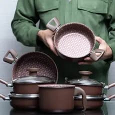 Conjunto de Panelas Antiaderente D'Itália Teflon 10 Peças Bianco Grill + Tampa de Vidro & Utensílios