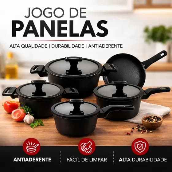 Jogo 5 Peças de Panelas Hauskraft Manhattan Antiaderente Indução e Gás Premium