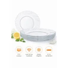 Conjunto 4/8/12 Peças De Pratos Palaci Fundo Transparente 22cm Resistente