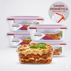 Kit 5/10 Potes de Vidro 640ml Hermético Marmita Forno Fit Retangular Com Tampa 4 Travas