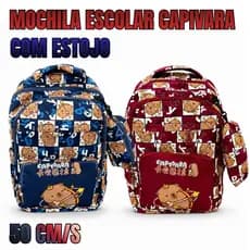 Mochila Escolar Capivara Grande 50cm Com Estojo Escolar