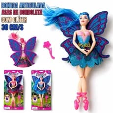 Boneca Fantasia 30cm com Asa de Borboleta e Varinha