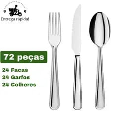 Jogo de Talheres 18 36 54 e 72 Peças Garfo Faca e Colher Casa Cozinha Aço Inox Premium CP