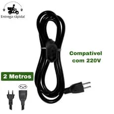 Extensão Elétrica Prolongador Preto Extensor de Cabo 2 Metros Bivolt 110v e 220v CP