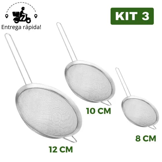 Kit 3 Peneira Coador de Aço Inoxidável Utensílios de cozinha para Cozinha Peneiras de 3 Tamanhos CP
