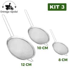 Kit 3 Peneira Coador de Aço Inoxidável Utensílios de cozinha para Cozinha Peneiras de 3 Tamanhos CP