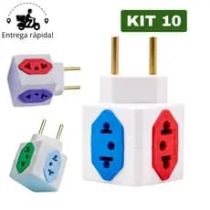 Adaptador de Tomada Cubo Colorido Benjamin 4 Entradas Bivolt Universal 10A e 20A CP