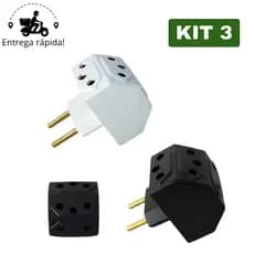 Kit 3 Adaptador de Tomada Benjamin Multiuso Meia Lua com 5 Entradas Bivolt 10A e 20A CP