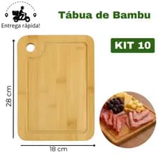 Kit 10 Tábua de Corte Ecológica de Bambu para Cozinha e Churrasco Resistente e Natural CP