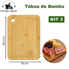 Kit 3 Tábua de Corte Ecológica de Bambu para Cozinha e Churrasco Resistente e Natural CP